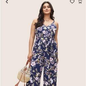 BloomChic floral belted wrap cami jumpsuit